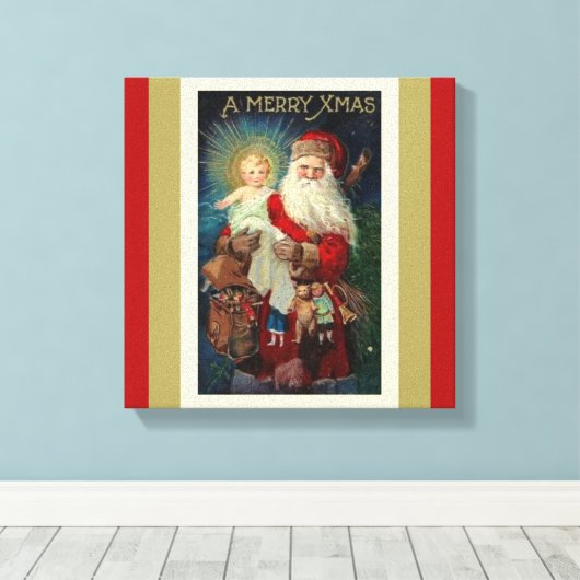 Kerstman met Christus Kind Speelgoed St. Nicholas Canvas Afdruk (Insitu (Houten vloer))