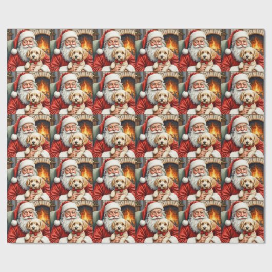 Kerstman met Cockapoo Kerst Kunst Cadeaupapier (Vlak)