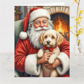 Kerstman met Cockapoo Kerstkunst Kaart (Gele Bloem)