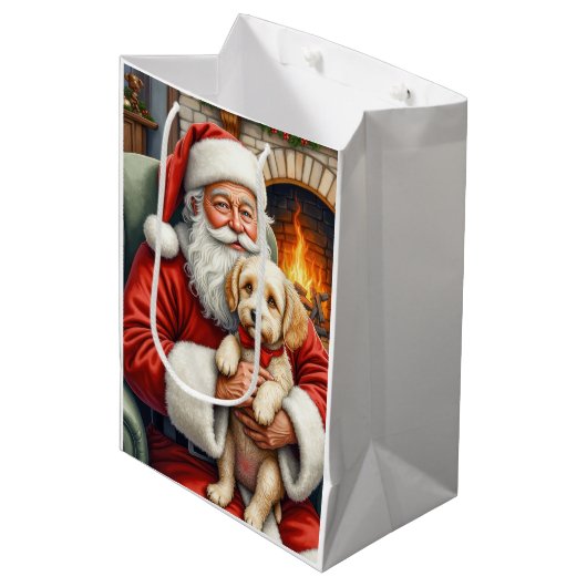 Kerstman met Cockapoo Kerstkunst Medium Cadeauzakje (Voorkant Gekanteld)