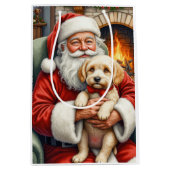 Kerstman met Cockapoo Kerstkunst Medium Cadeauzakje (Voorkant)