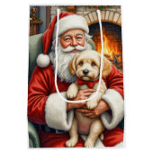 Kerstman met Cockapoo Kerstkunst Medium Cadeauzakje (Achterkant)