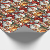 Kerstman met Cocker Spaniel Kerst Kunst Cadeaupapier (Hoek)