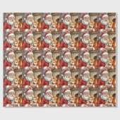 Kerstman met Corgi Kerst Kunst Cadeaupapier (Vlak)