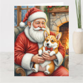 Kerstman met Corgi Kerst Kunst Kaart (Voorkant)