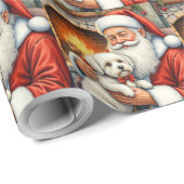 Kerstman met Coton de Tulear Kerstkunst Cadeaupapier (Rol Hoek)