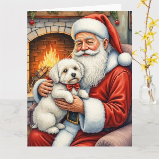 Kerstman met Coton de Tulear Kerstkunst Kaart (Gele Bloem)