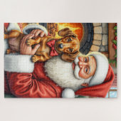 Kerstman met Dachshund Kerst Kunst Legpuzzel (Horizontaal)