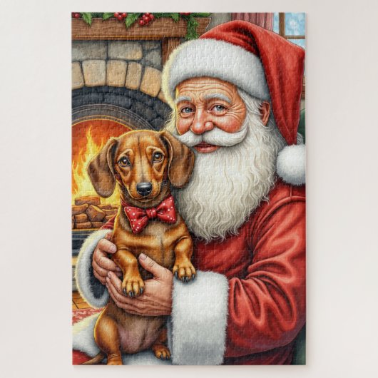 Kerstman met Dachshund Kerst Kunst Legpuzzel (Verticaal)