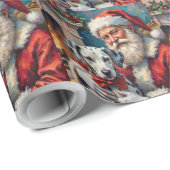 Kerstman met Dalmatische Kerstkunst Cadeaupapier (Rol Hoek)