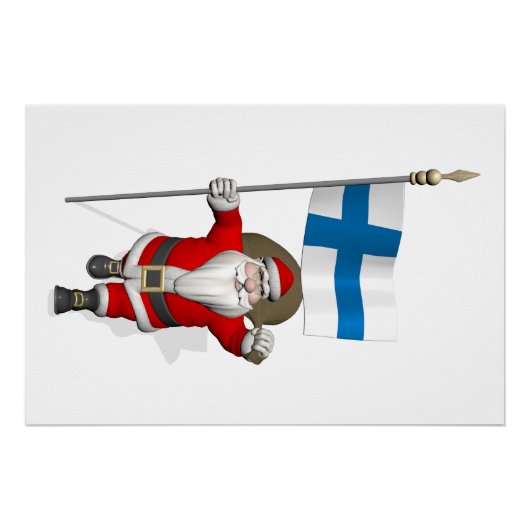 Kerstman met de vaand van Finland Suomi Poster (Voorkant)