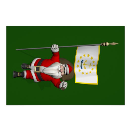 Kerstman met de vaandel van Rhode Island Perfect Poster (Voorkant)
