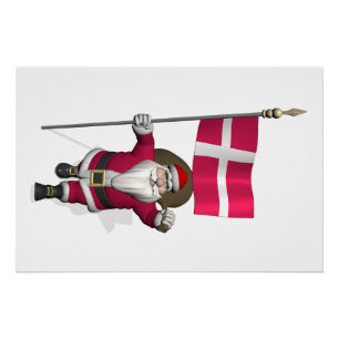 Kerstman met de vlag van Denemarken Dannebrog Poster