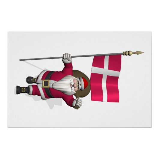 Kerstman met de vlag van Denemarken Dannebrog Poster (Voorkant)