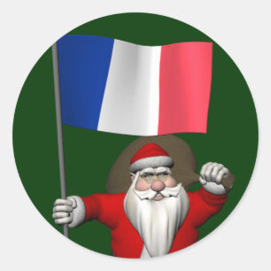 Kerstman met de vlag van Frankrijk Ronde Sticker