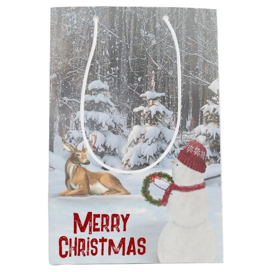 Kerstman met Deer Medium Cadeauzakje (Voorkant)