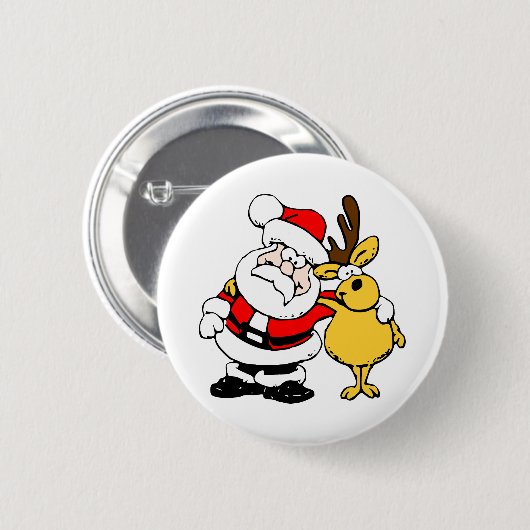 Kerstman met deer ronde button 5,7 cm (Voorkant /achterkant)