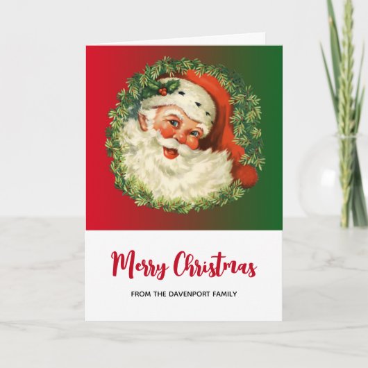 Kerstman met dennenkrans Kerstmis Kaart (Voorkant)