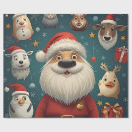 Kerstman met dieren cadeaupapier