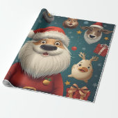 Kerstman met dieren cadeaupapier (Uitgerold)