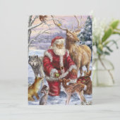 Kerstman Met Dieren Feestdagenkaart (Staand voorkant)