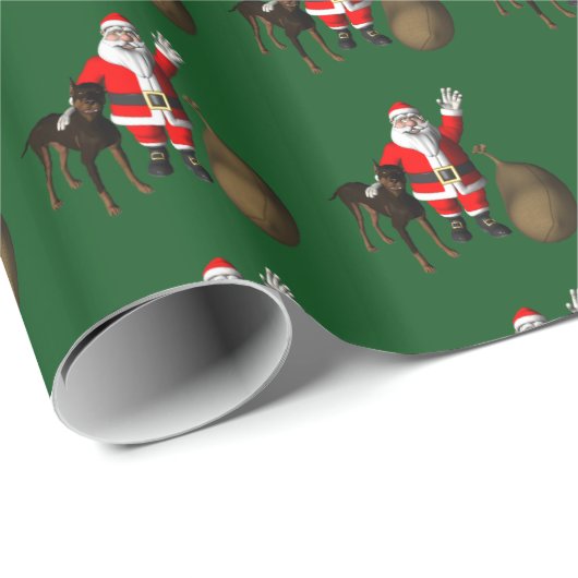 kerstman met Doberman Pinscher Cadeaupapier (Rol Hoek)