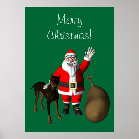 kerstman met Doberman Pinscher Poster (Voorkant)