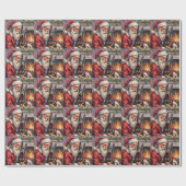 Kerstman met Dobermann Kerst Kunst Cadeaupapier (Vlak)