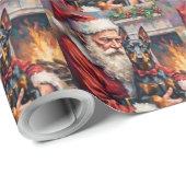 Kerstman met Dobermann Kerst Kunst Cadeaupapier (Rol Hoek)