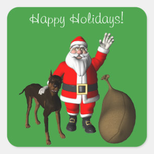 Kerstman met Dobermann Vierkante Sticker