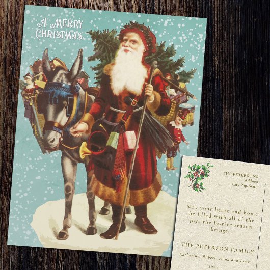 Kerstman met Donkey Tree Speelgoed Feestdagenkaart