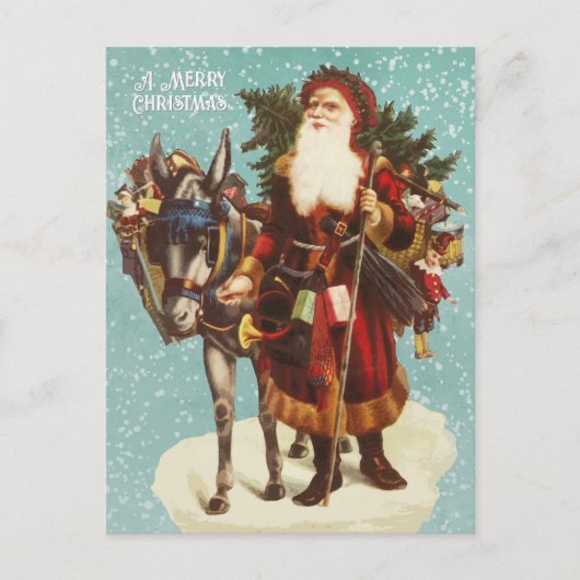  Kerstman met Donkey Tree Speelgoed Feestdagenkaart (Voorkant)