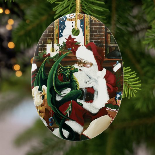 kerstman met drakenvriend keramisch ornament