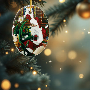 kerstman met drakenvriend keramisch ornament