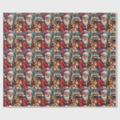 Kerstman met Duitse Herdershond Kerst Kunst Cadeaupapier (Vlak)
