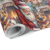 Kerstman met Duitse Herdershond Kerst Kunst Cadeaupapier (Rol Hoek)