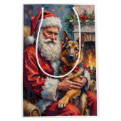 Kerstman met Duitse Herdershond Kerst Kunst Medium Cadeauzakje (Voorkant)