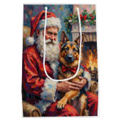 Kerstman met Duitse Herdershond Kerst Kunst Medium Cadeauzakje (Achterkant)