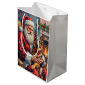 Kerstman met Duitse Herdershond Kerst Kunst Medium Cadeauzakje (Achterkant Gekanteld)