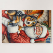 Kerstman met een Australische herder Kerstmis vier Legpuzzel (Horizontaal)