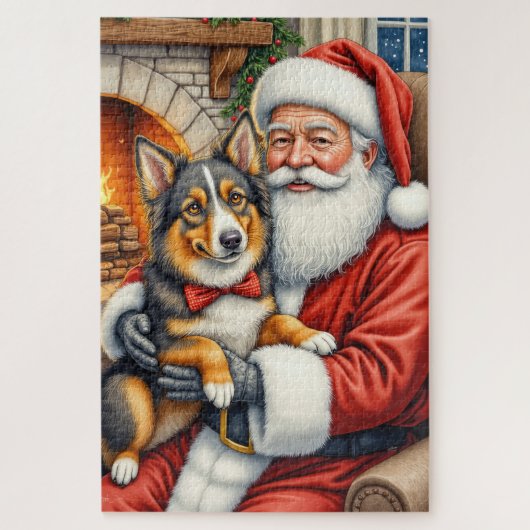 Kerstman met een Australische herder Kerstmis vier Legpuzzel (Verticaal)