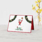 Kerstman met een Basketball Christmas Kaart (Gele Bloem)