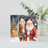  Kerstman met een Bruin Paard Kerstmis Kaart (Staand voorkant)