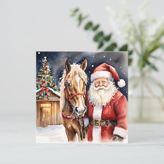  Kerstman met een Bruin Paard Kerstmis Kaart (Staand voorkant)