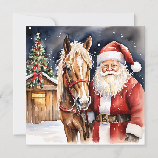  Kerstman met een Bruin Paard Kerstmis Kaart (Voorkant)