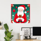 Kerstman met een cadeau poster (Thuiskantoor)