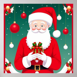 Kerstman met een cadeau poster