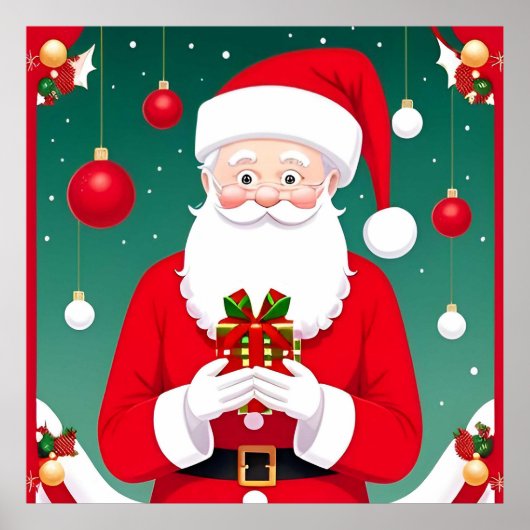Kerstman met een cadeau poster (Voorkant)