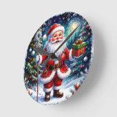 Kerstman met een geschenk in een magische kerst ronde klok (Hoek)