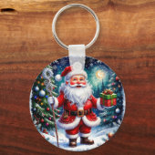 Kerstman met een geschenk in een magische kerst sleutelhanger (Voorkant)